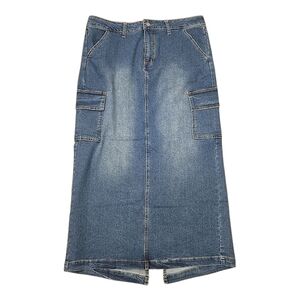 Baccini Womens Blue Jean Skirt Size 12 Straight Cargo Pockets NWT